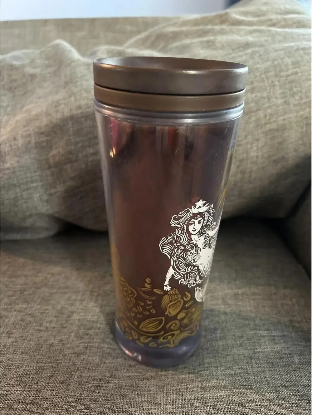 Starbucks Travel Tumbler 2009 Brown Mermaid 16oz Coffee Mug Cup